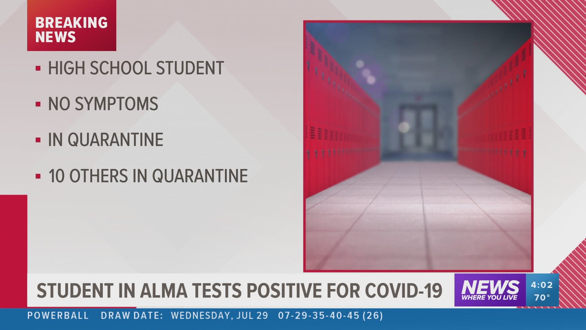Student in Alma tests positive for COVID-19.