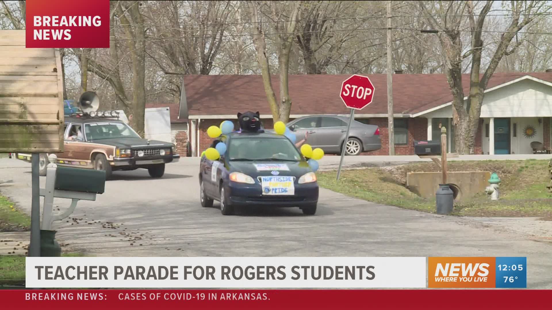 Rogers Northside Elementary teachers wanted students to know they were missed, so they held a parade and drove through students' neighborhoods to wave hello.
