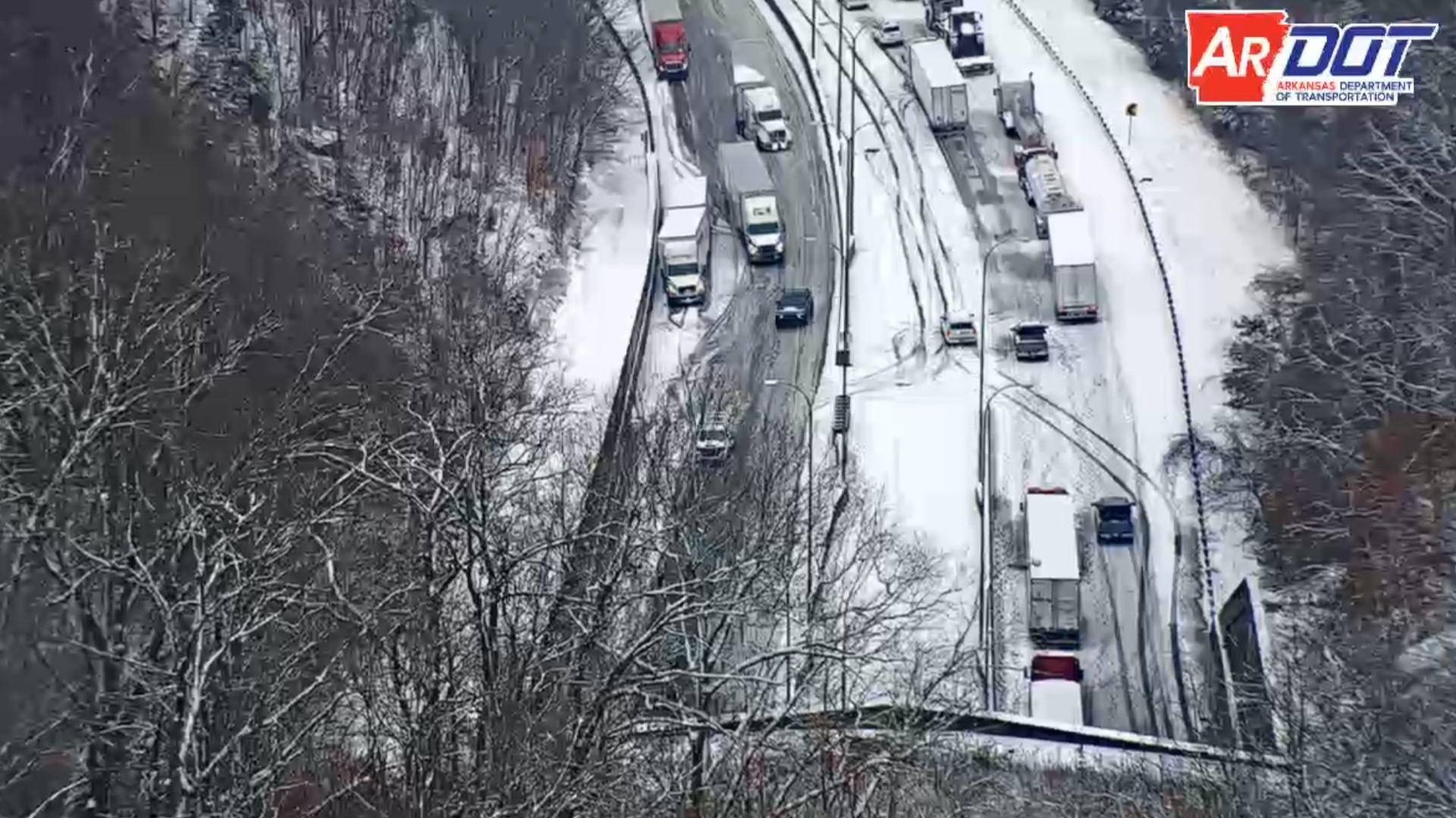 Traffic on Interstate 49 in Washington County near the Bobby Hopper Tunnel was stalled after a crash during winter weather.