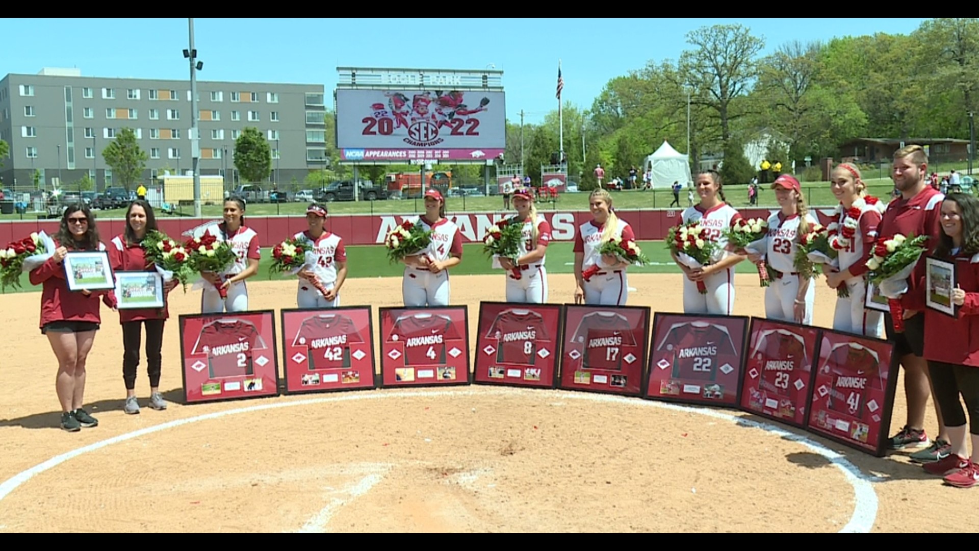 No. 5 Arkansas defeated South Carolina 8-0 on Senior Day to clinch at least a share of the SEC regular season title for the second consecutive year.