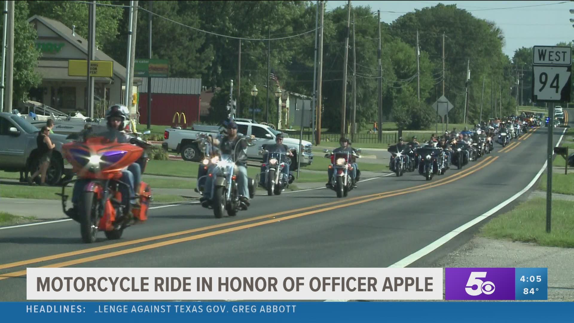Today (July 5) was the first-ever Kevin Apple Memorial Motorcycle Parade was held in Pea Ridge with over 200 motorcycles in attendance.
