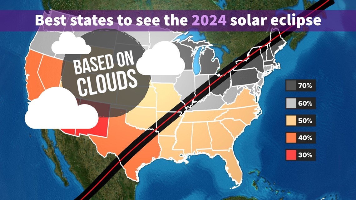 Solar Eclipse 2024  Which state will have the fewest clouds