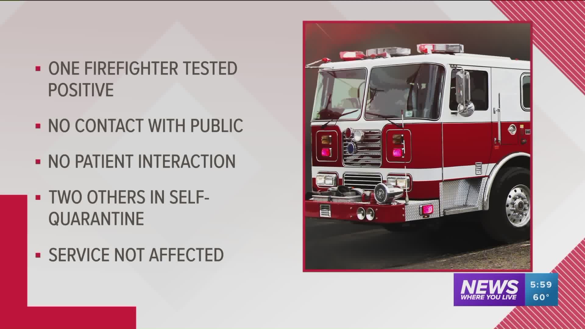 A Bentonville firefighter has tested positive for the coronavirus, and two other firefighters have placed themselves in quarantine as they await test results.