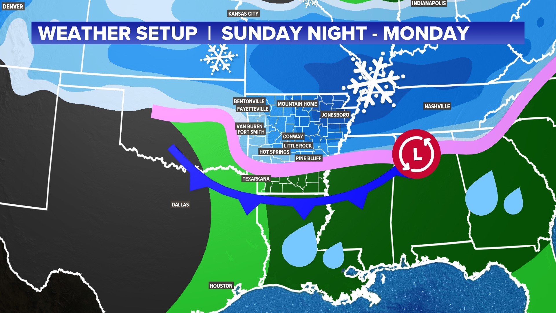 How much snow did Arkansas get Tuesday morning?