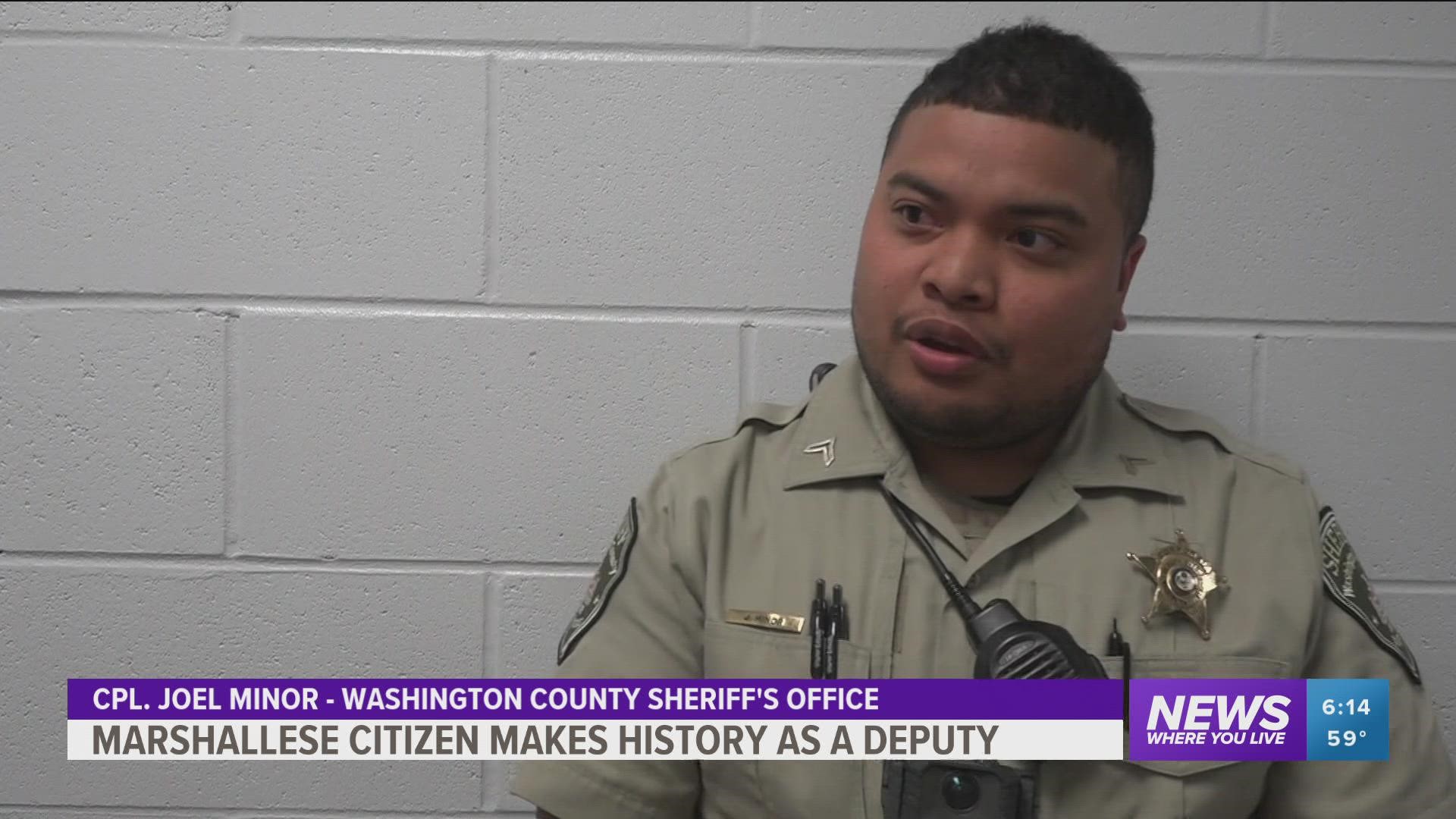 A previous rule made it impossible for non-American residents to graduate from the Police Academy, Cpl. Joel Minor is the first Marshallese man to break the barrier.