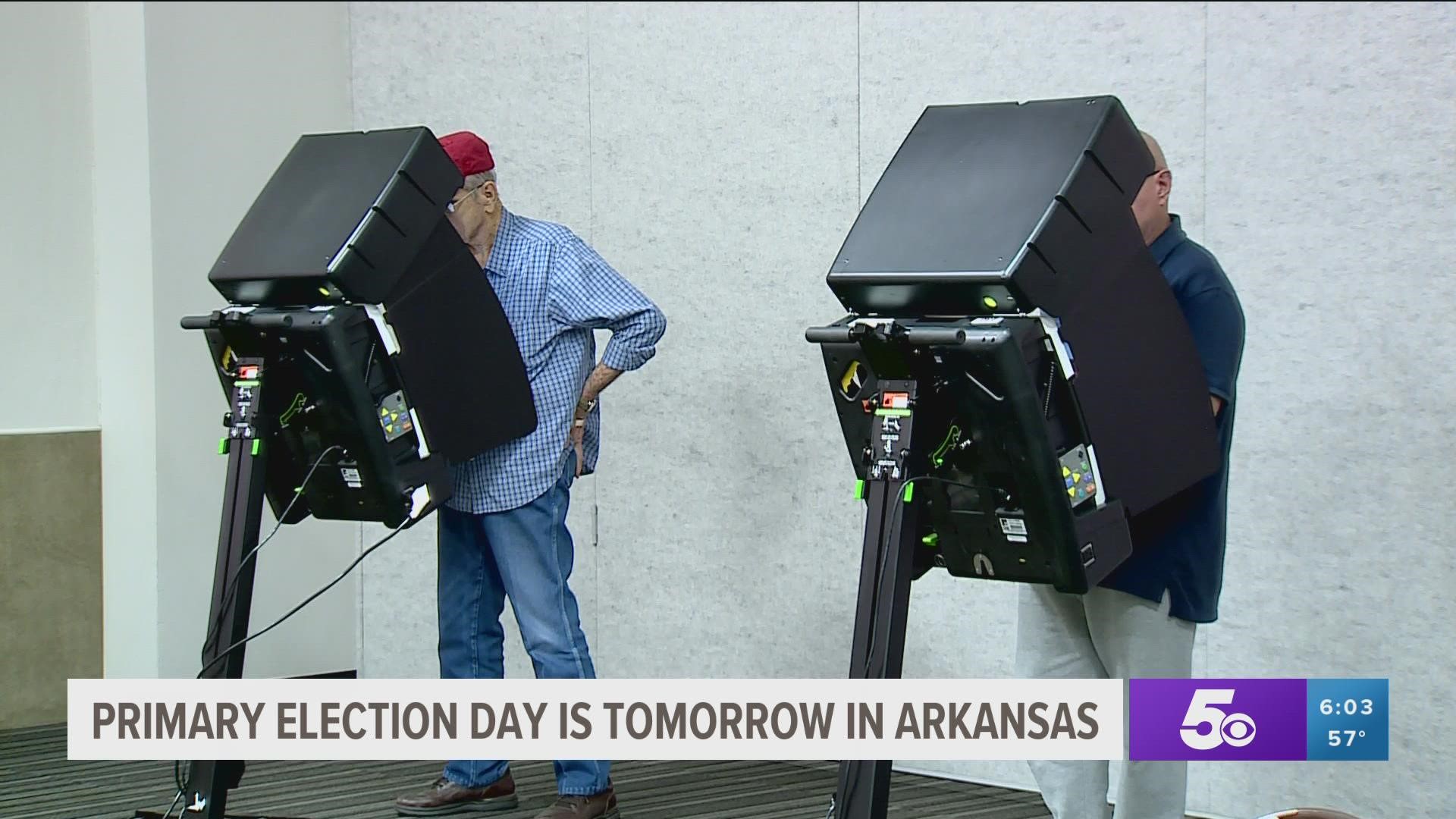 Polls are open on Election Day in Arkansas from 7:30 a.m. to 7:30 p.m.