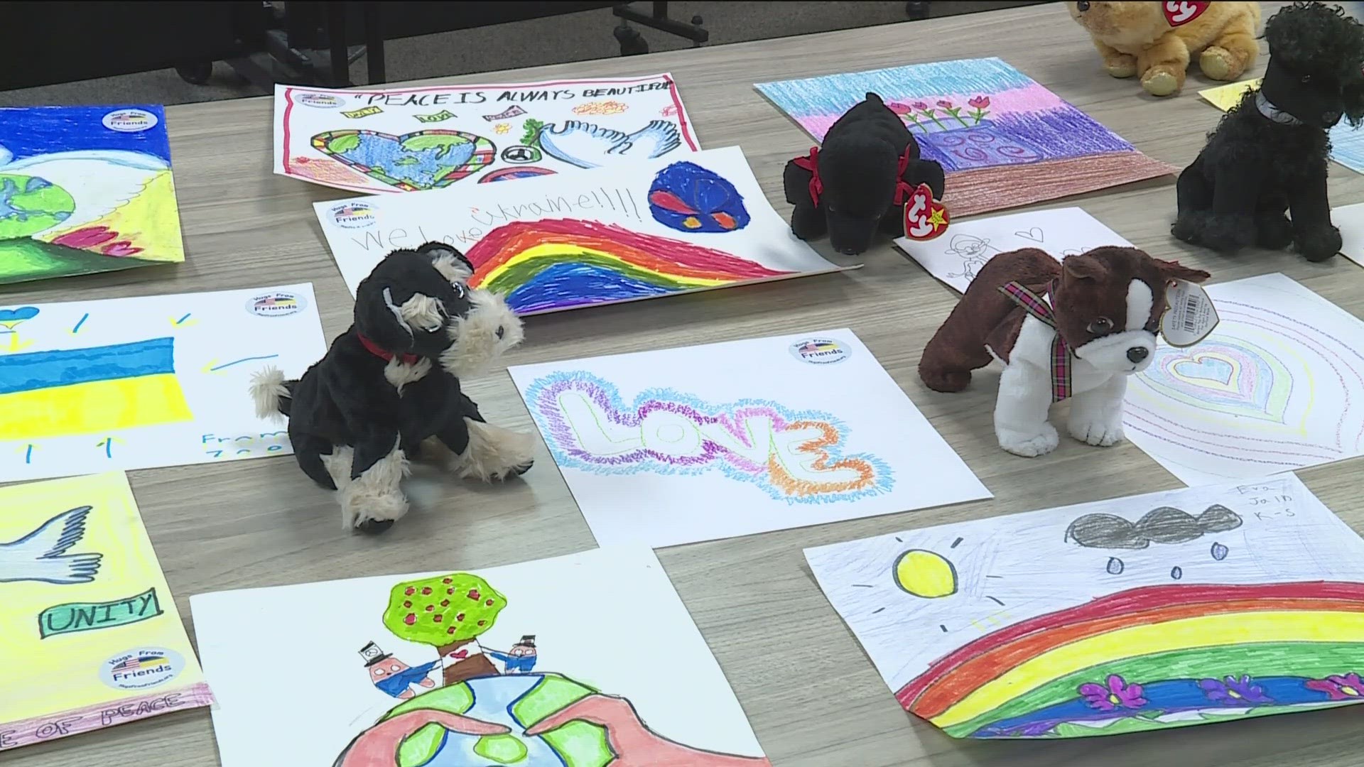 A large collection of beanie babies is headed to children in Ukraine along with artwork from a local nonprofit organization.