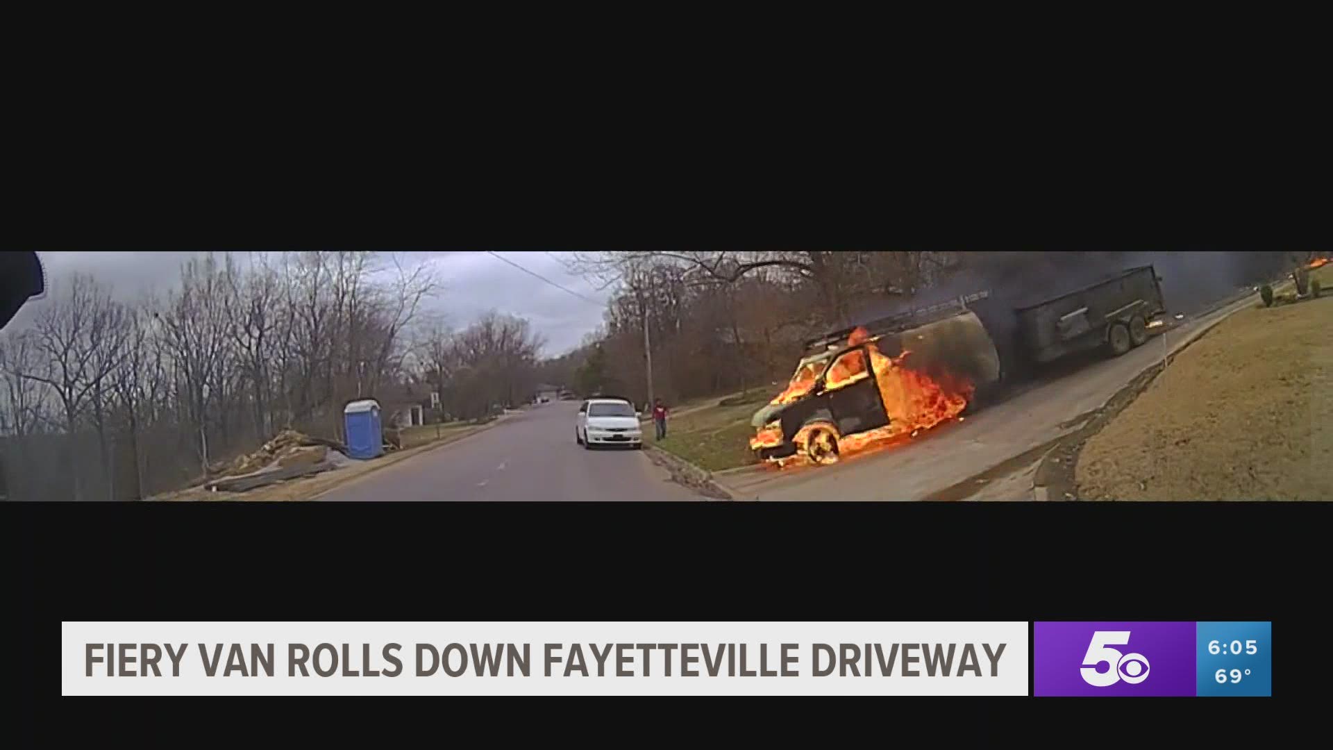 Fiery van rolls down Fayetteville driveway