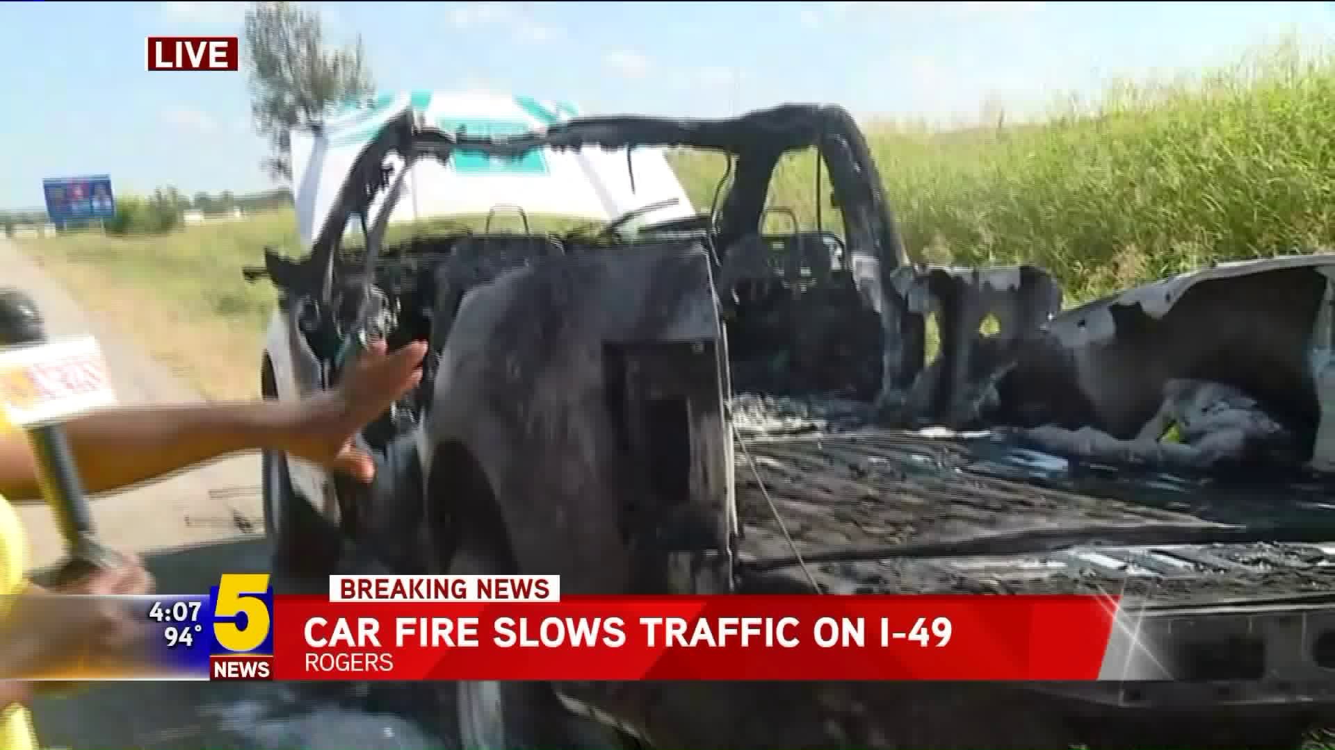 Car Fire Slows Traffic On I-49