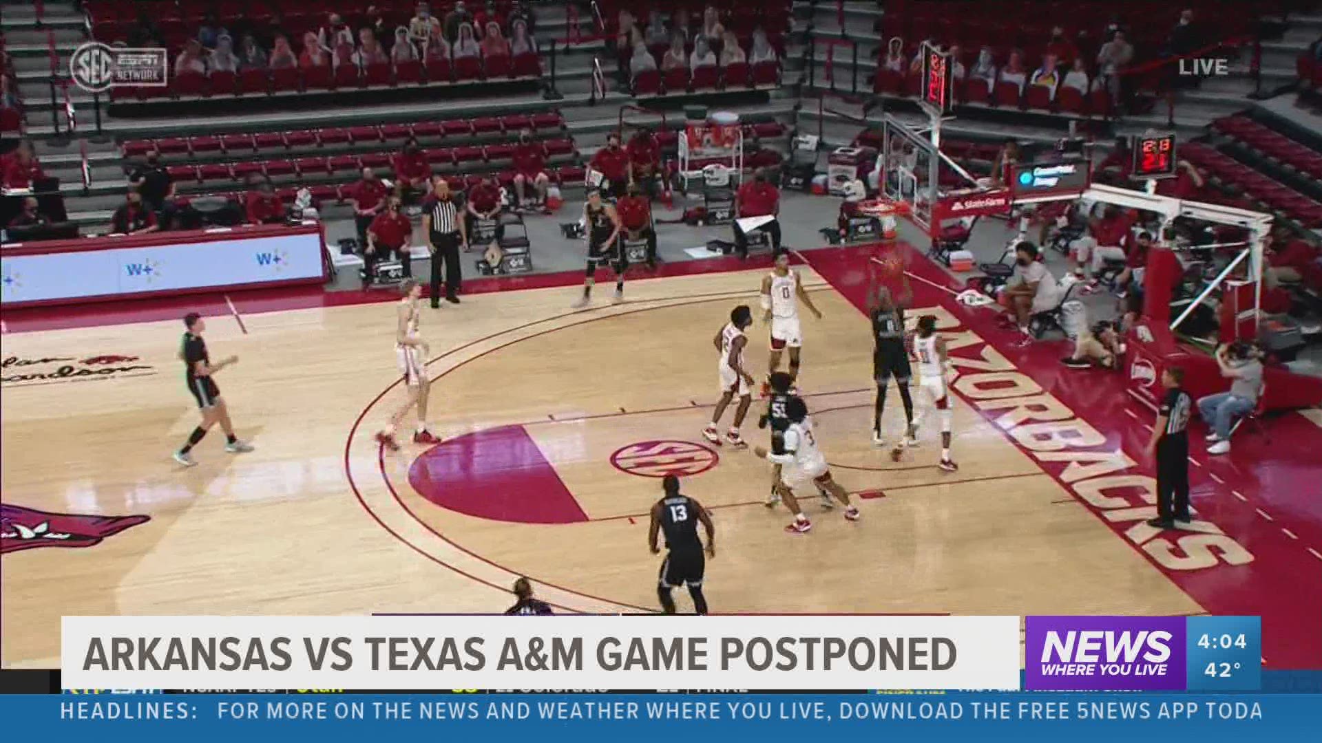 Arkansas mens basketball game against Texas AandM postponed due to Covid-19 5newsonline