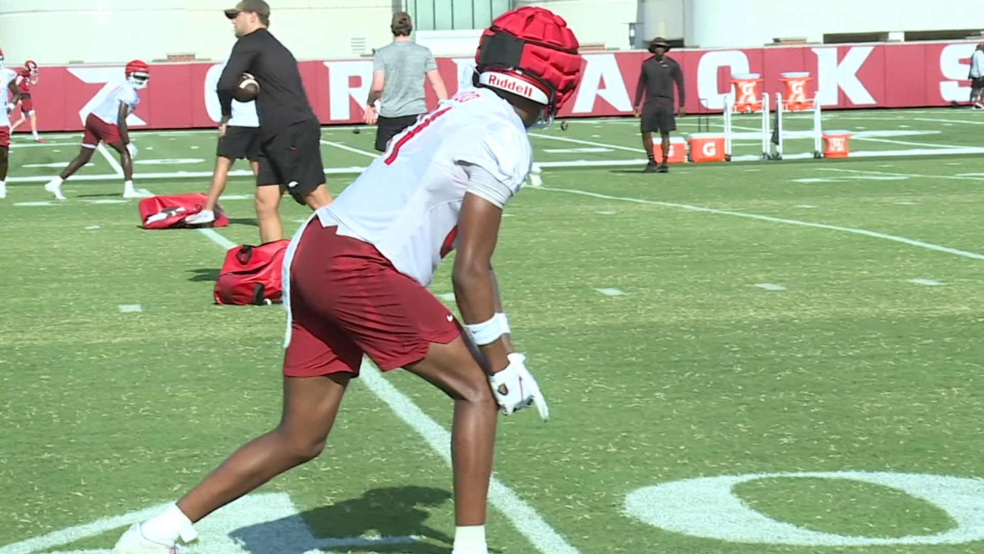 Arkansas held its first scrimmage of fall camp on Saturday, and head coach Sam Pittman has been impressed with the growth his wide receivers have shown.