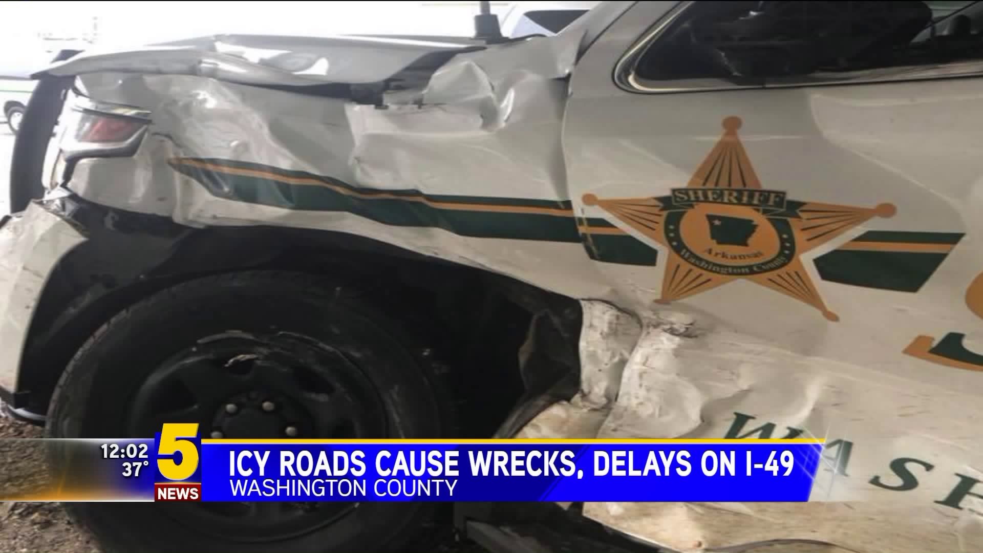 Deputy`s Car Hit on Icy I-49