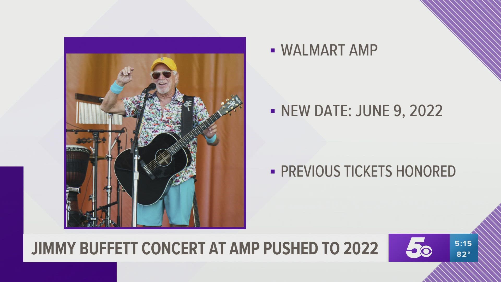 Parrottheads will have to wait until next year to see Jimmy Buffett live in Northwest Arkansas.