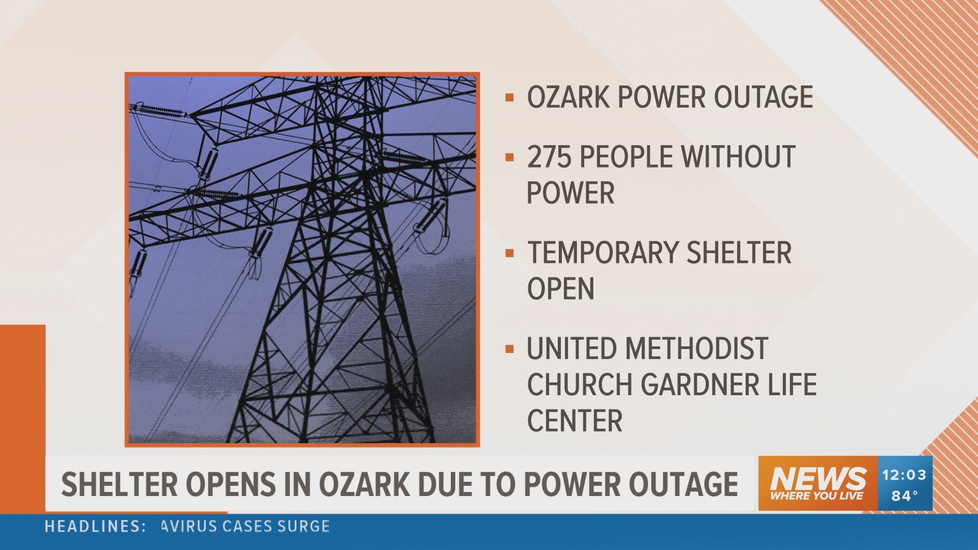 Shelter opens in Ozark due to power outage.