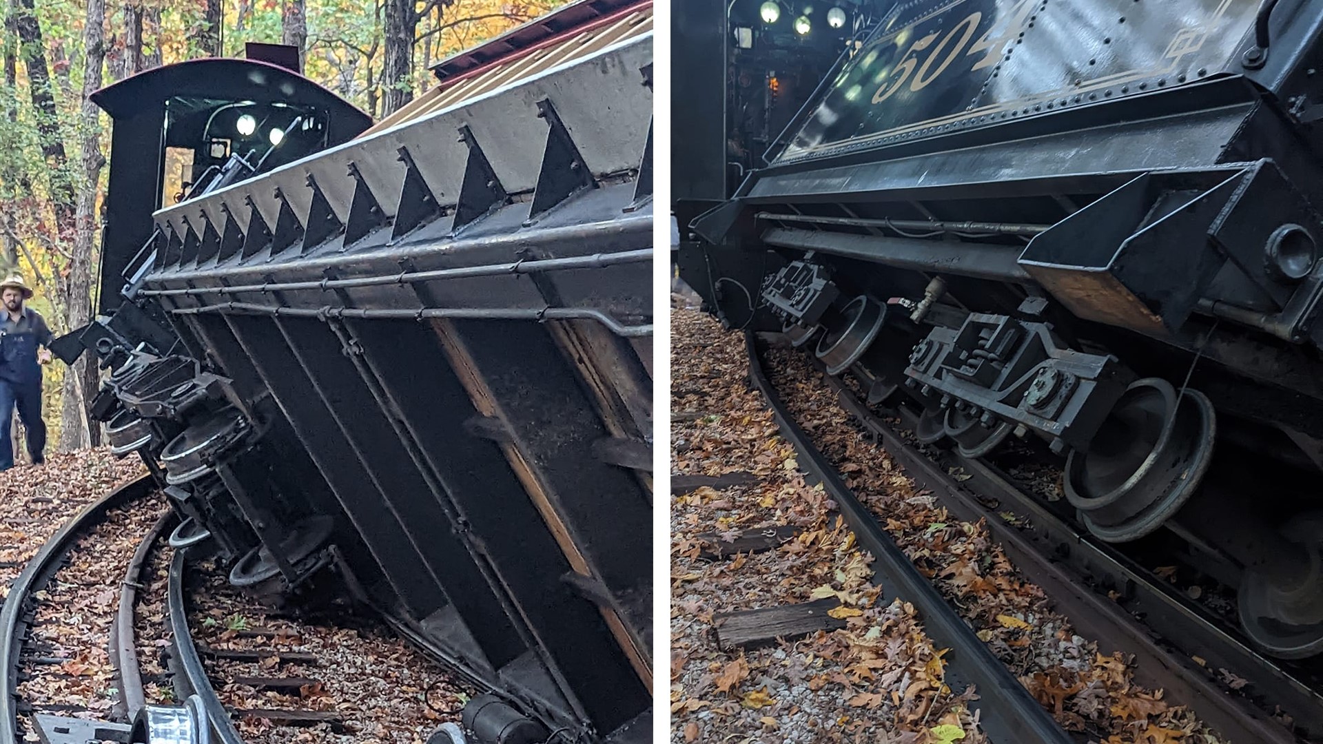 Multiple sections of the Frisco Silver Dollar Line Steam train derailed from the track at Silver Dollar City Amusement Park in Stone County, Missouri.
