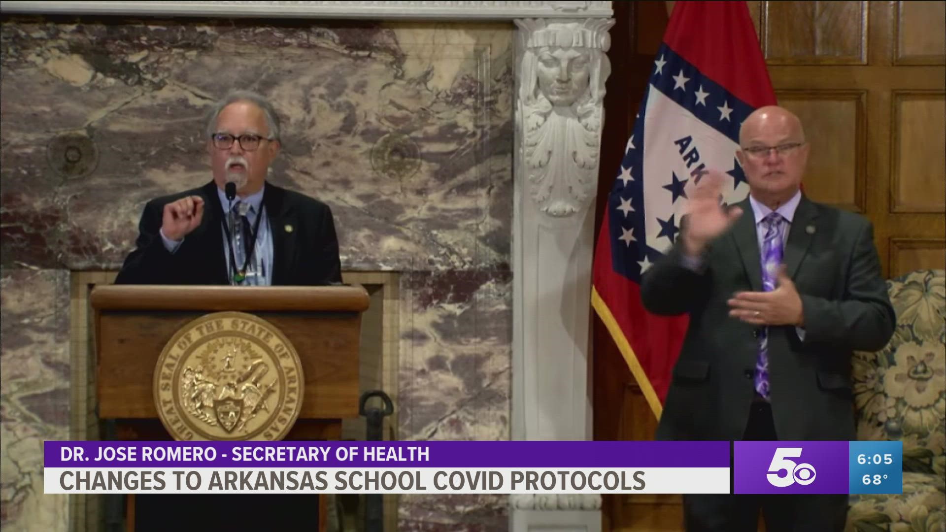 Gov. Asa Hutchinson announced new quarantine protocols for students in kindergarten through 12th grade in Arkansas.