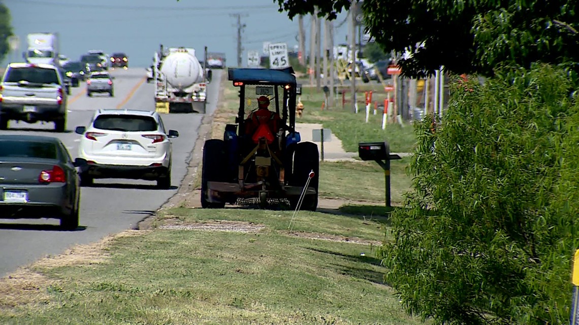 Mowing grass along interstates and highways