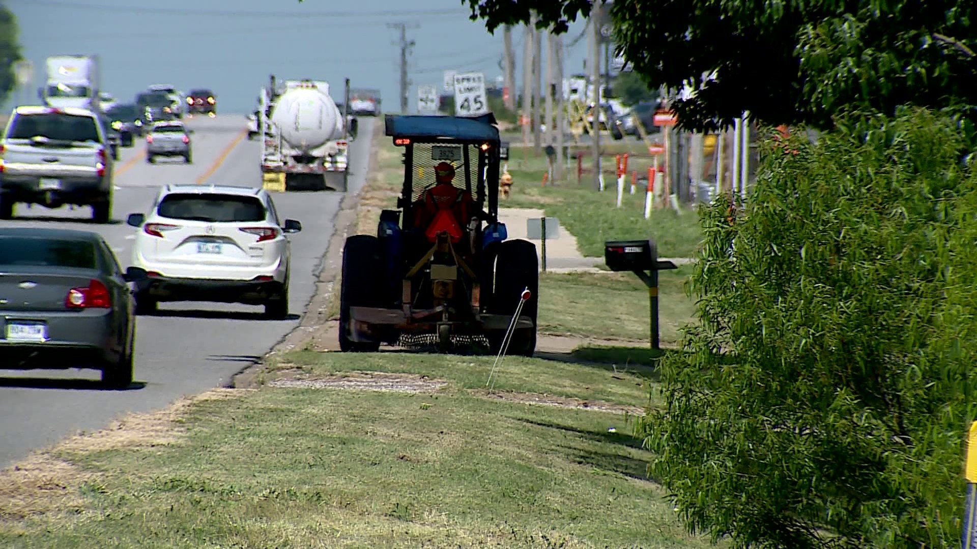 The Arkansas Department of Transportation mows the grass on the interstates and highways in three cycles.