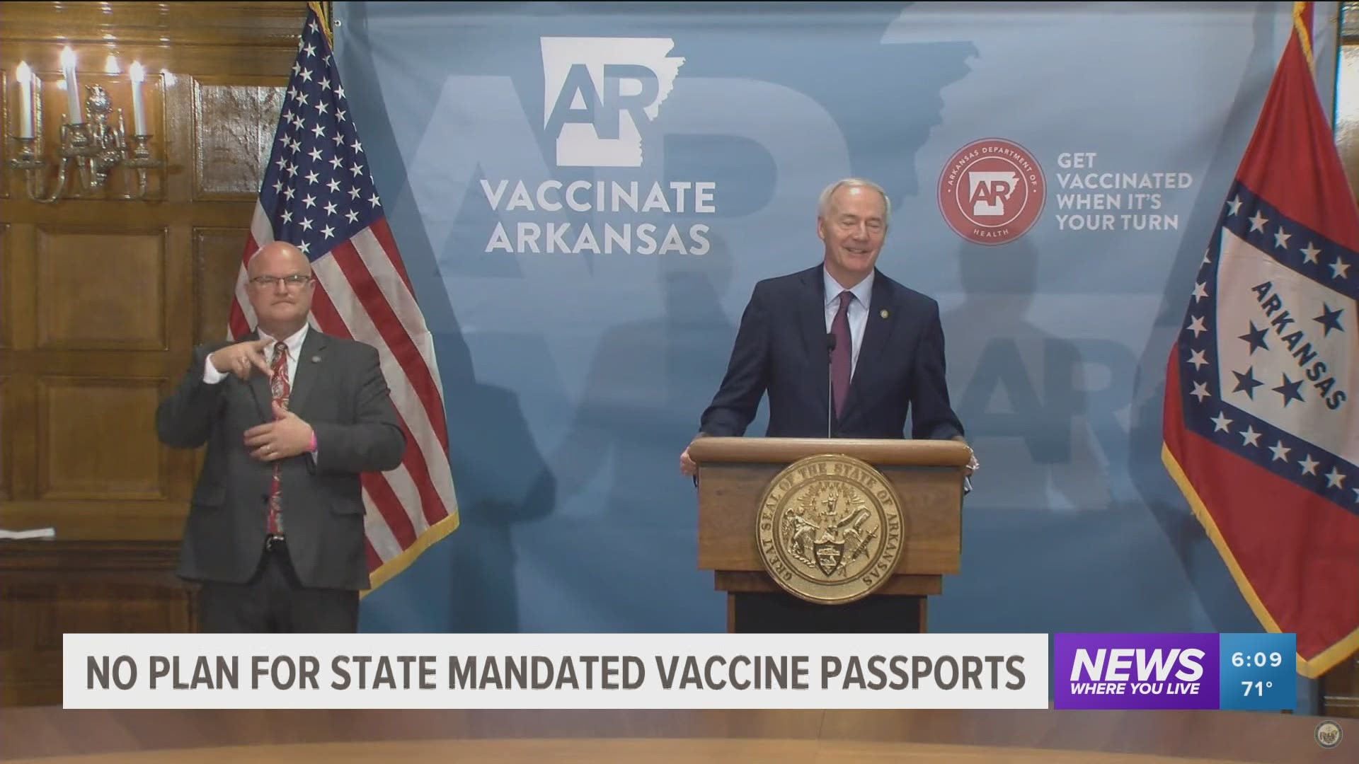Gov. Asa Hutchinson weighed in on government-mandated Covid-19 "vaccine passports" Tuesday.