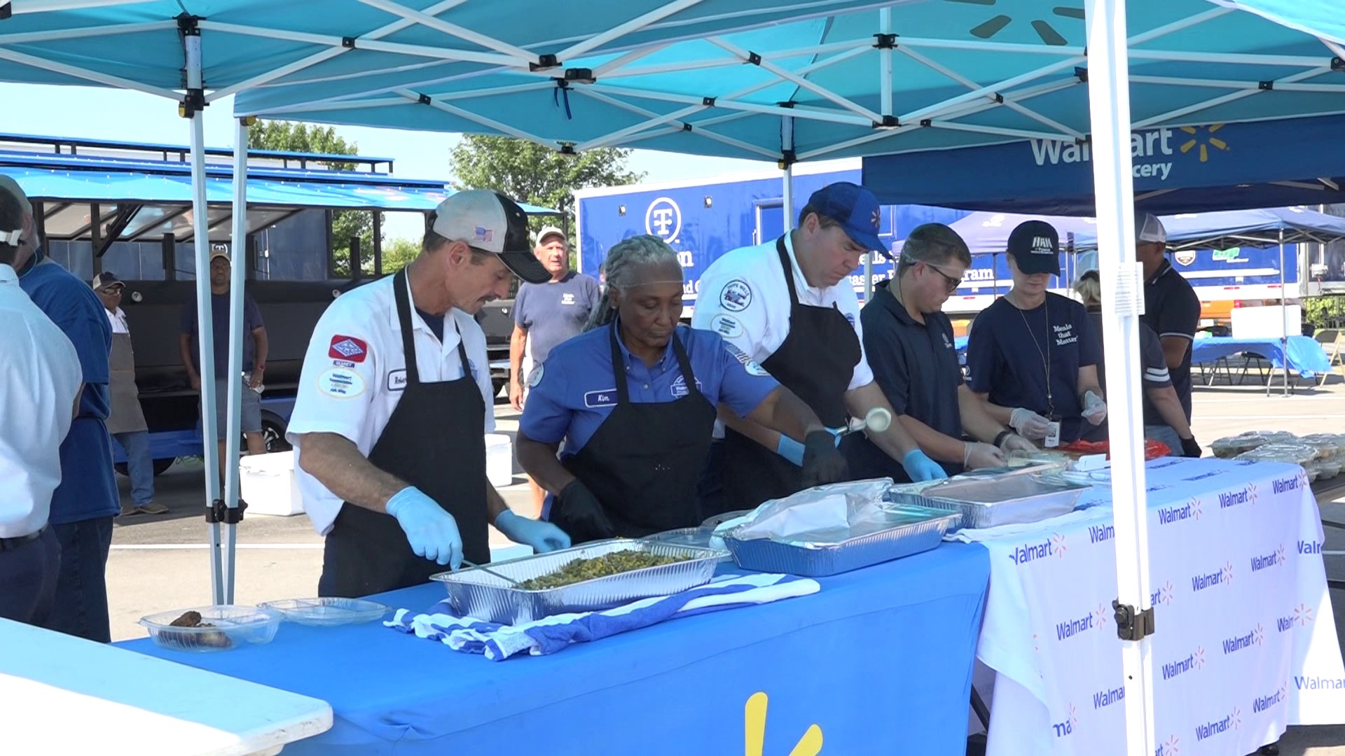 Walmart's Emergency Operations Center deploys around 25 drivers within the Mobile Relief Kitchen when they're needed.