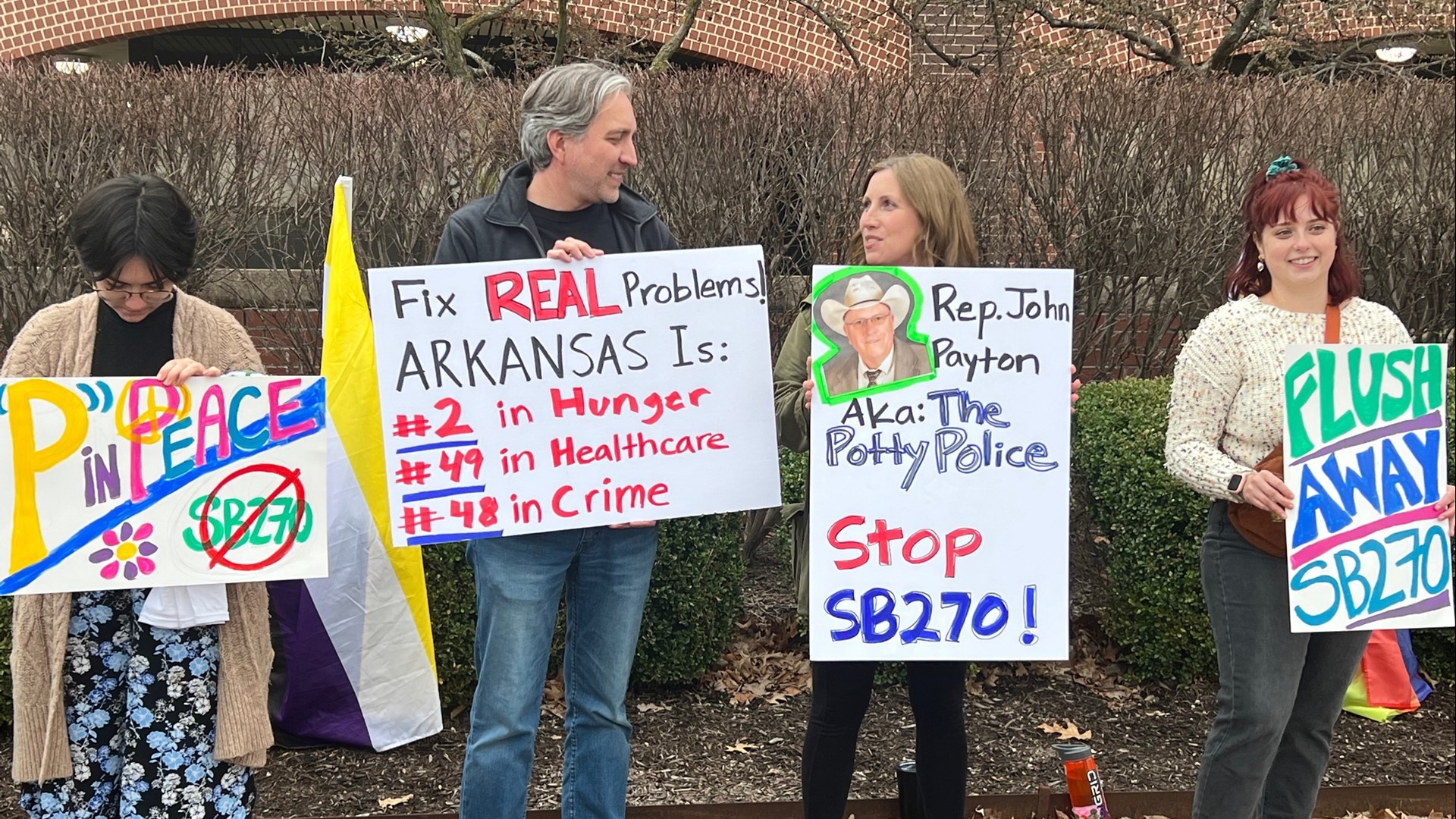 Both the Arkansas LEARNS Act and the 'bathroom bill' have some Fayetteville residents protesting for rights that they say are being disregarded.