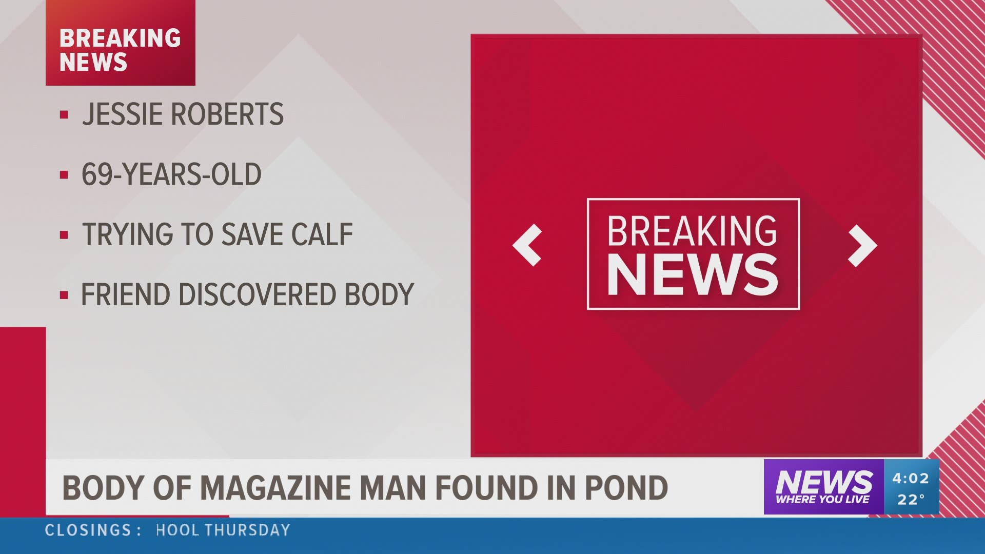 A man was found dead after trying to rescue a calf from a frozen pond in the Magazine area.