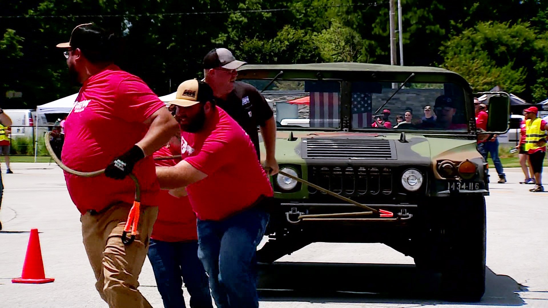 The fundraiser competition consisted of teams pulling military vehicles, including planes and Humvees.