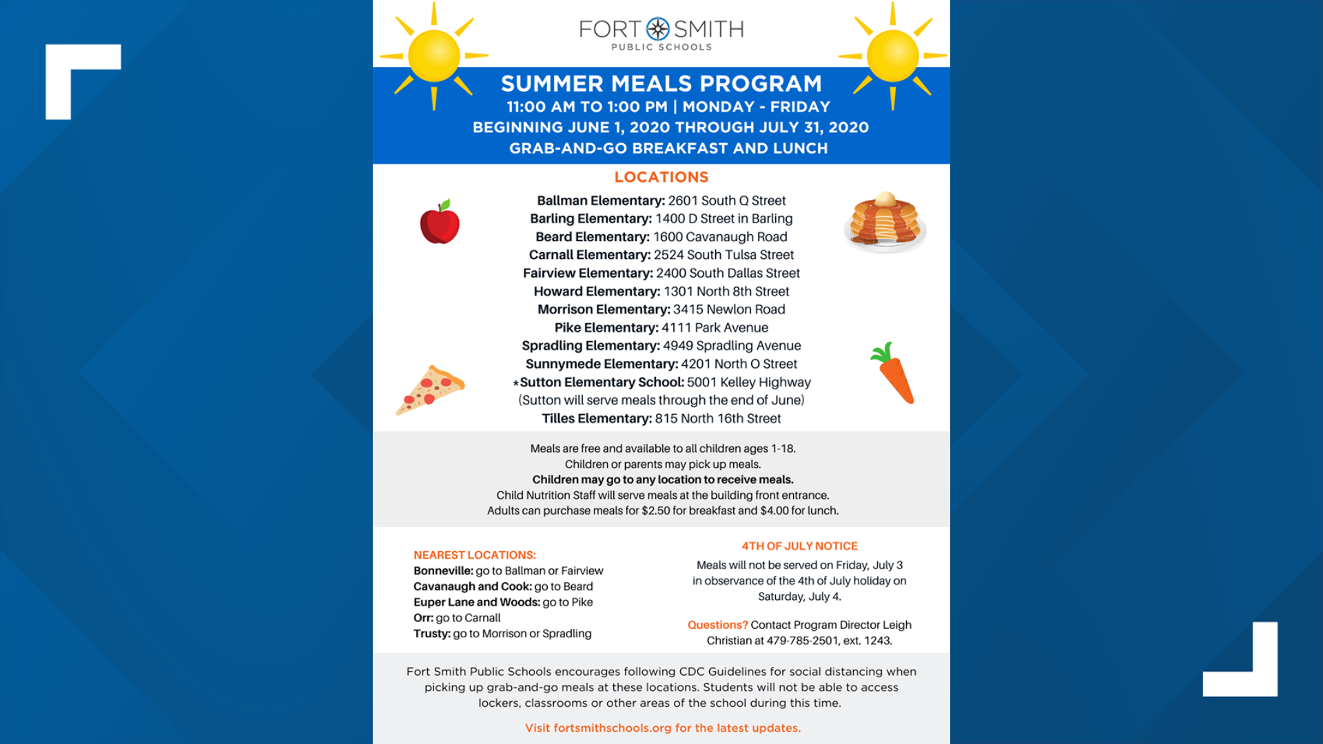 Fort Smith Public Schools announced 2020 summer meals program