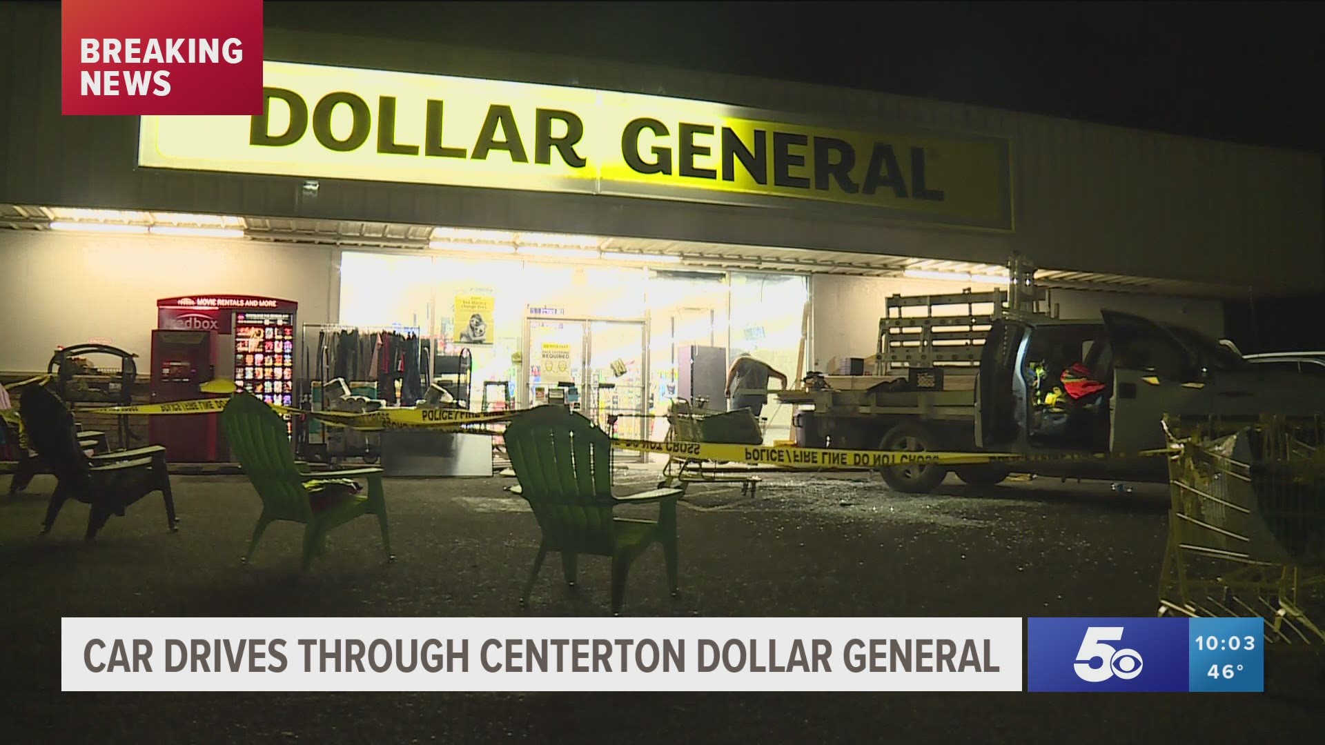 One person has been hospitalized after a vehicle ran into a Dollar General store in Centerton this afternoon.