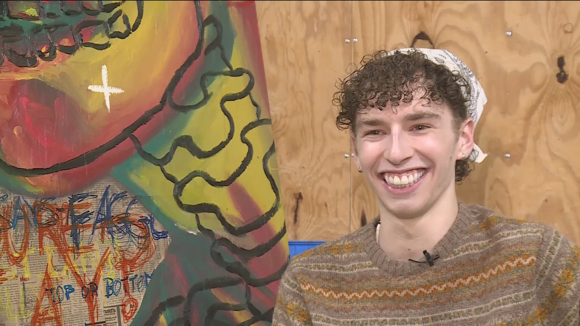 John Brown University student Nick Cox used oil paintings, rugs, and other media to share his story of being a member of both the LGBTQ+ and Christian communities.