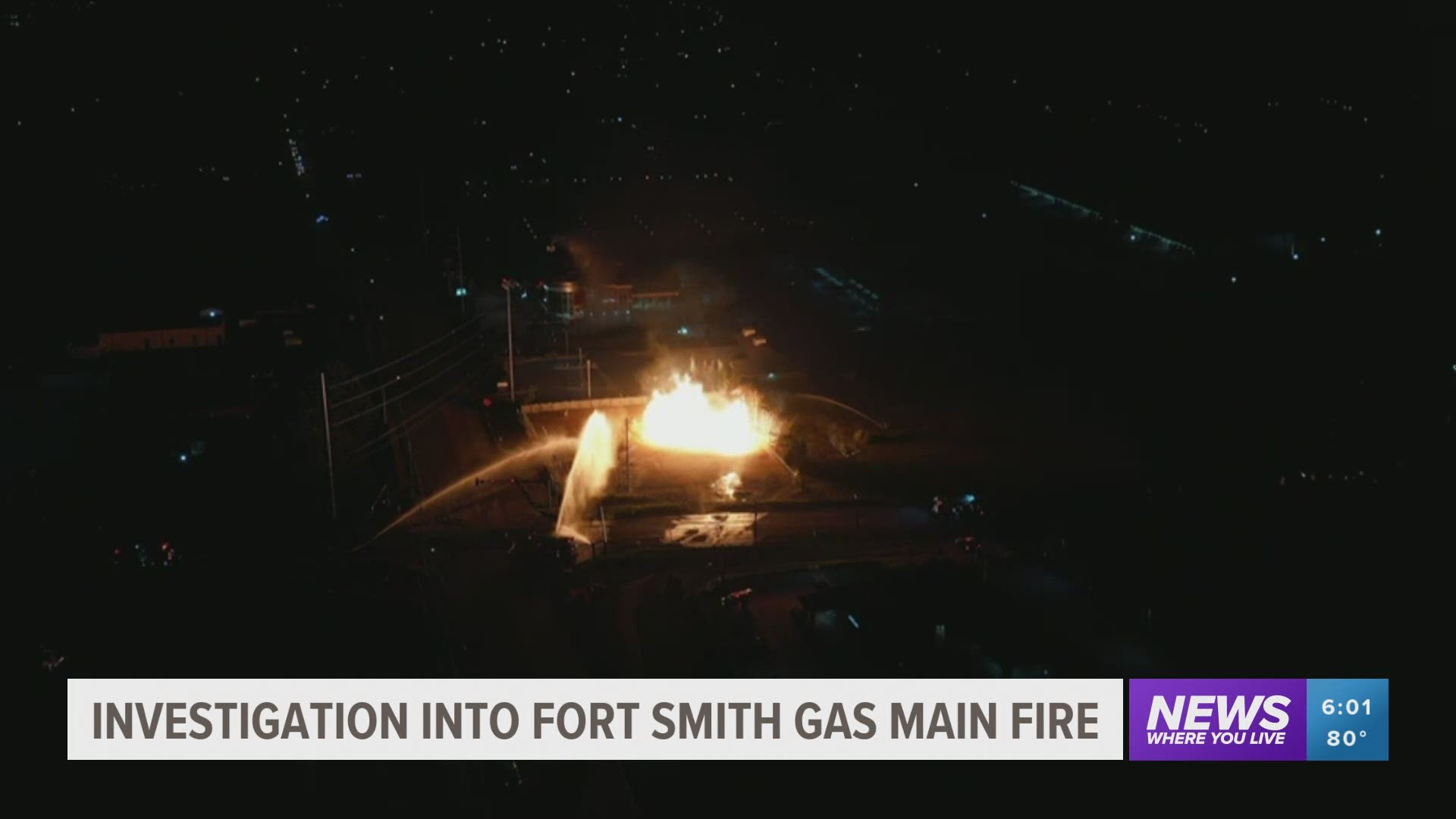 A massive gas main fire in Fort Smith Wednesday night could be seen from miles away. https://bit.ly/3hJXWbc