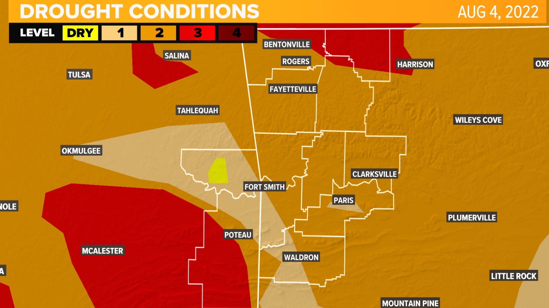 The updated drought monitor shows some changes, caused by heavy rainfall this past weekend, in both Northwest Arkansas and the River Valley.