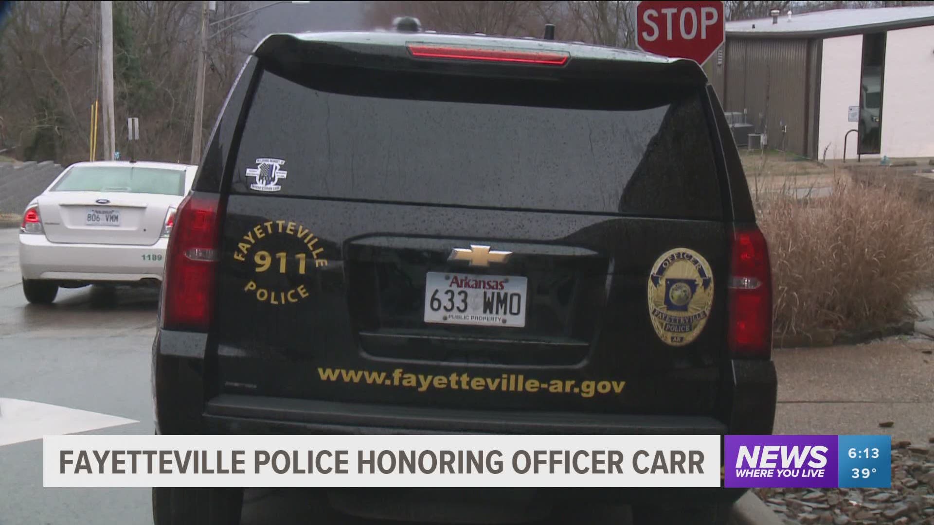 Fayetteville police honoring fallen Officer Stephen Carr with vehicle decals.