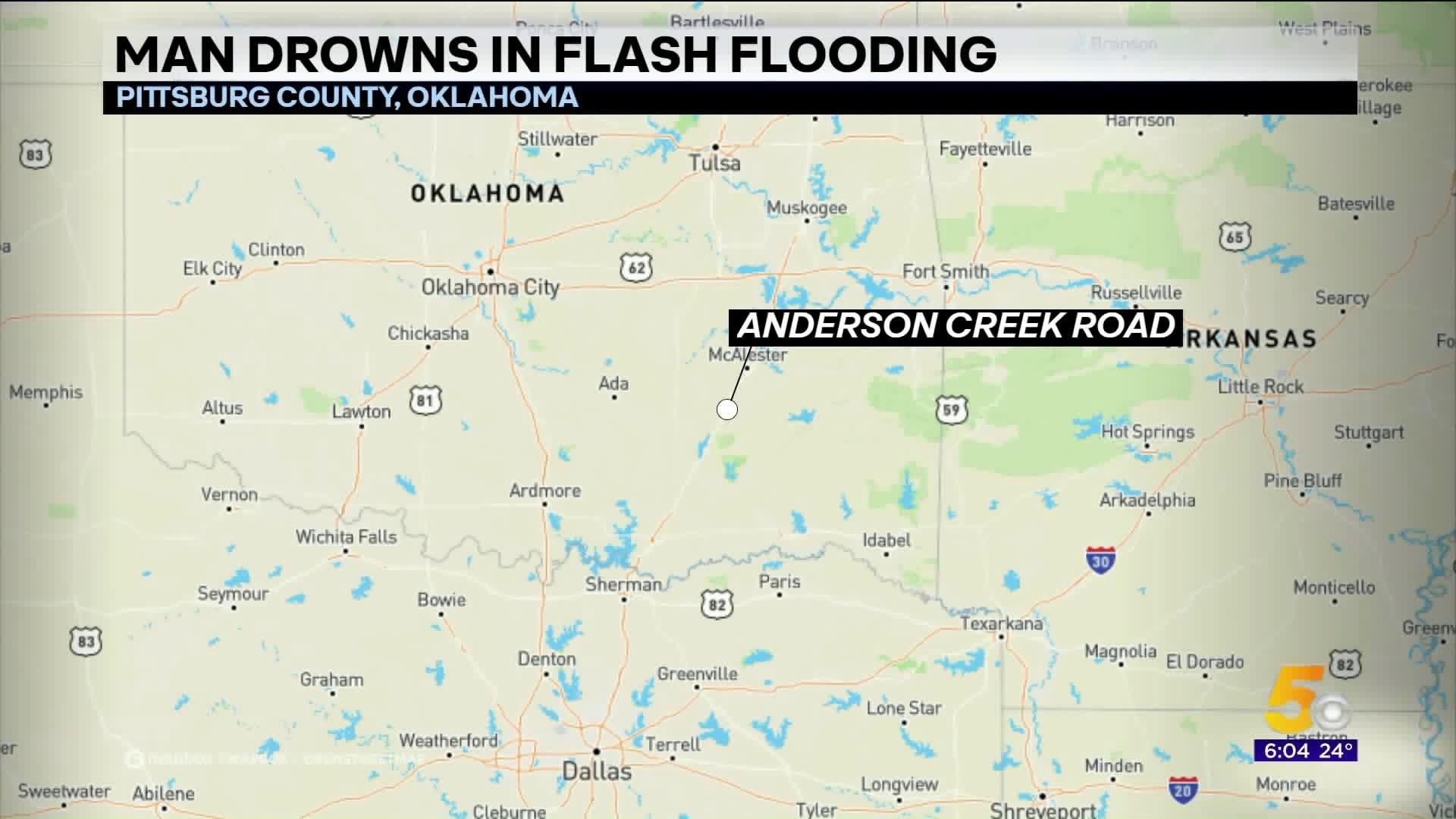 Oklahoma Man Dead After Being Swept Away In Floodwaters In Pittsburg County