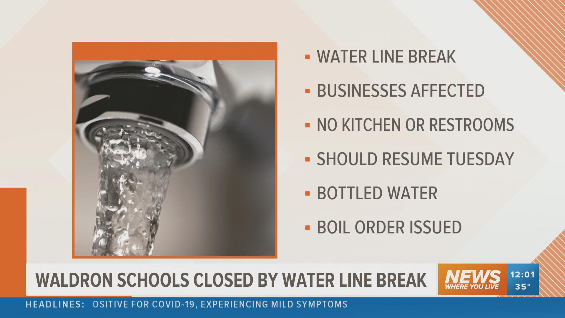 A boil order is in effect after a water line break closed some businesses and Waldron Schools Monday, Jan. 3.
