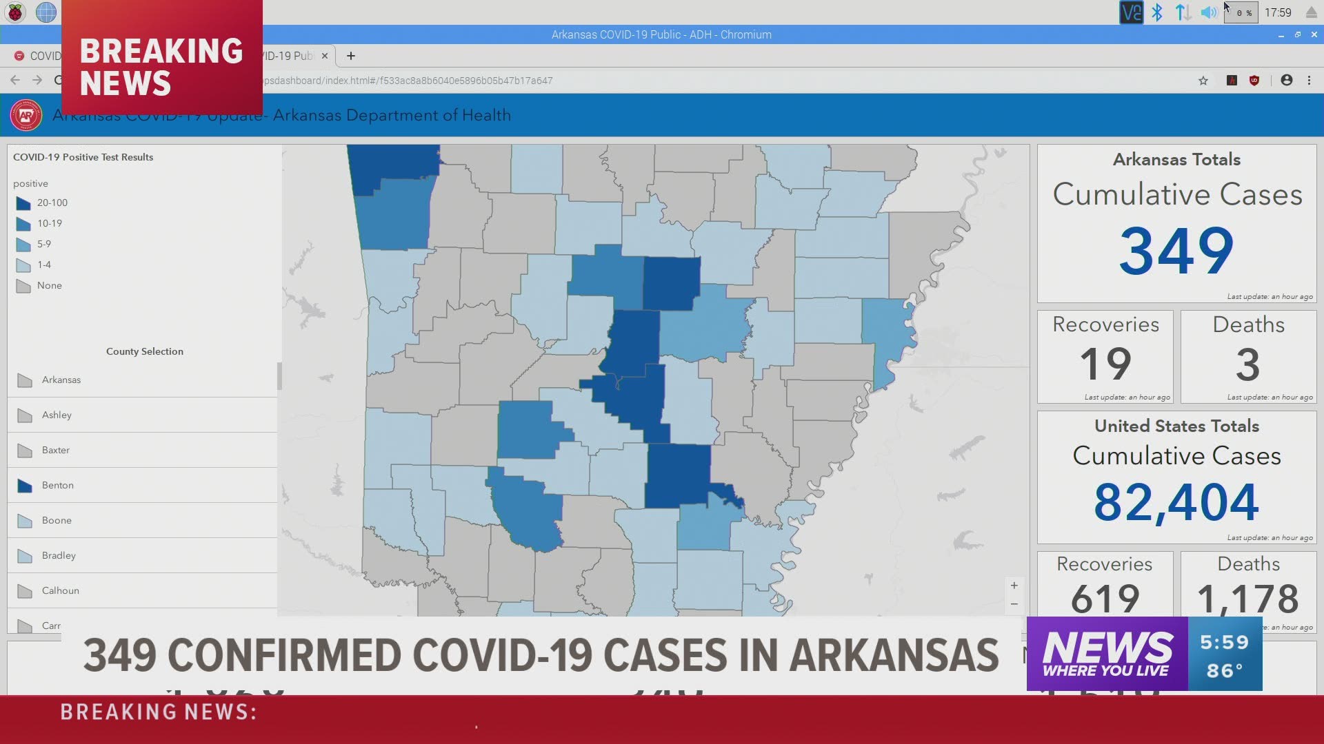 Coronavirus numbers in Arkansas