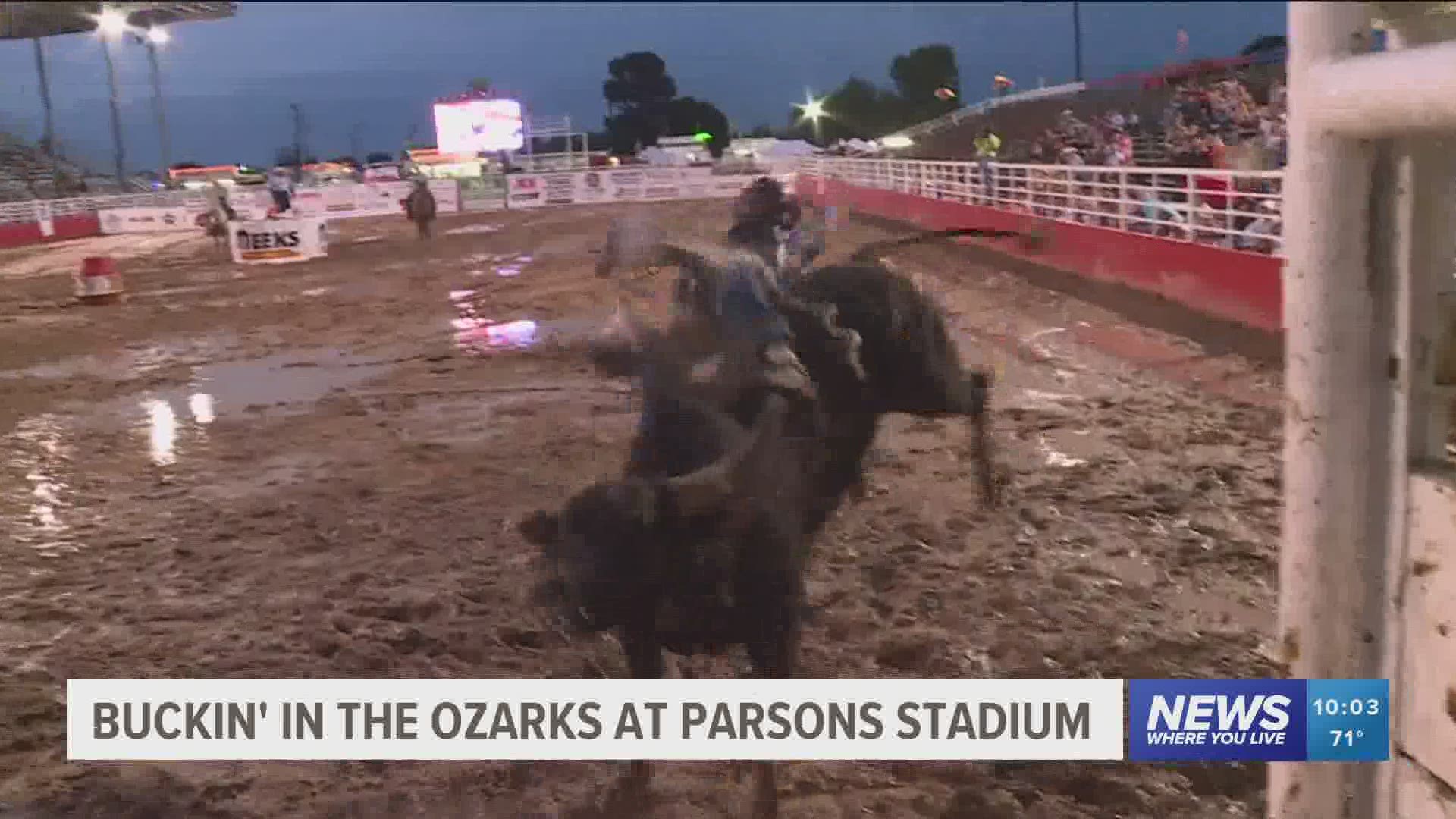 Despite the rain, professional bull riders were welcomed by a nearly filled Parsons Stadium as they fought for the chance to win $10,000.