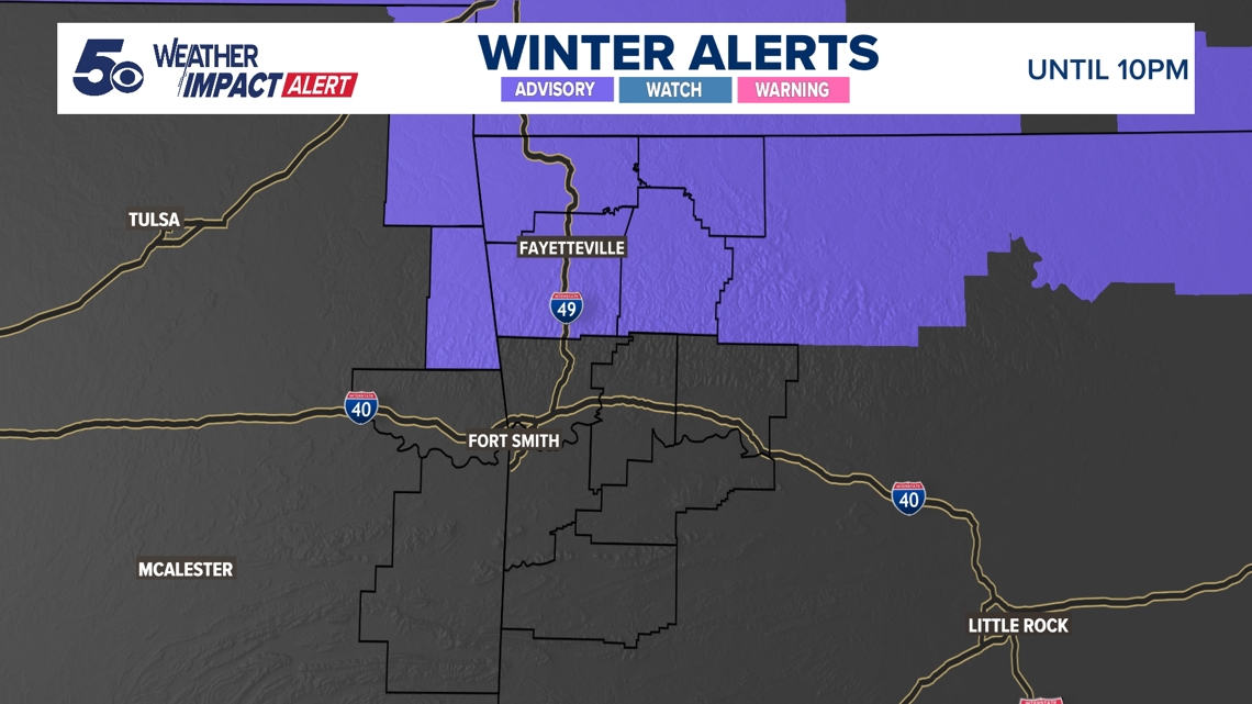 Winter Weather Advisory Now in Effect for Northwest Arkansas | Snow showers may cause isolated slick spots