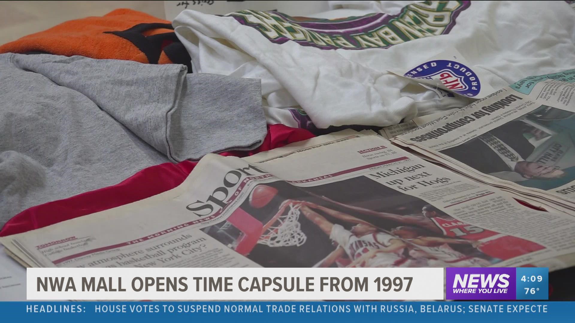 The Northwest Arkansas Mall opened its time capsule, which was placed in the food court in 1997, today and it was filled with surprises.