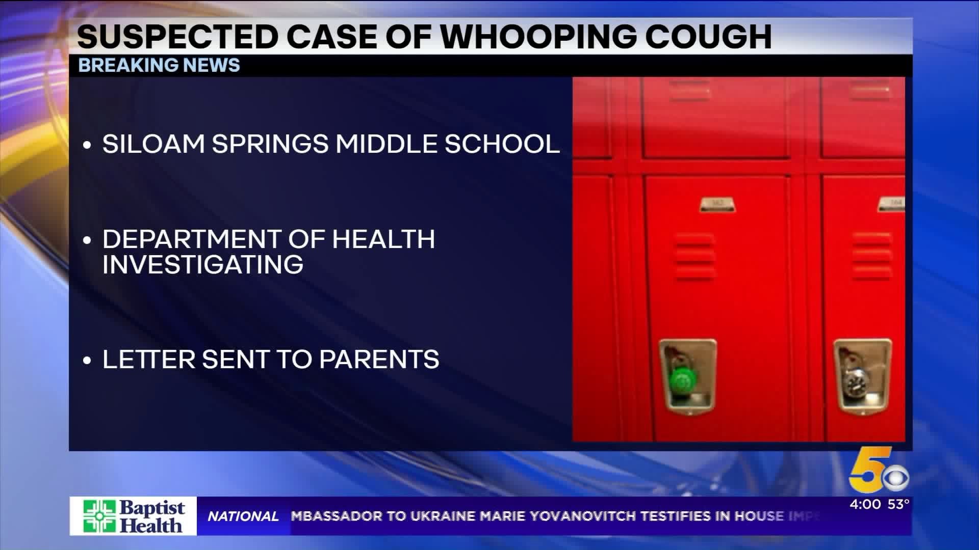 Suspected Case Of Whooping Cough At Siloam Springs Middle School