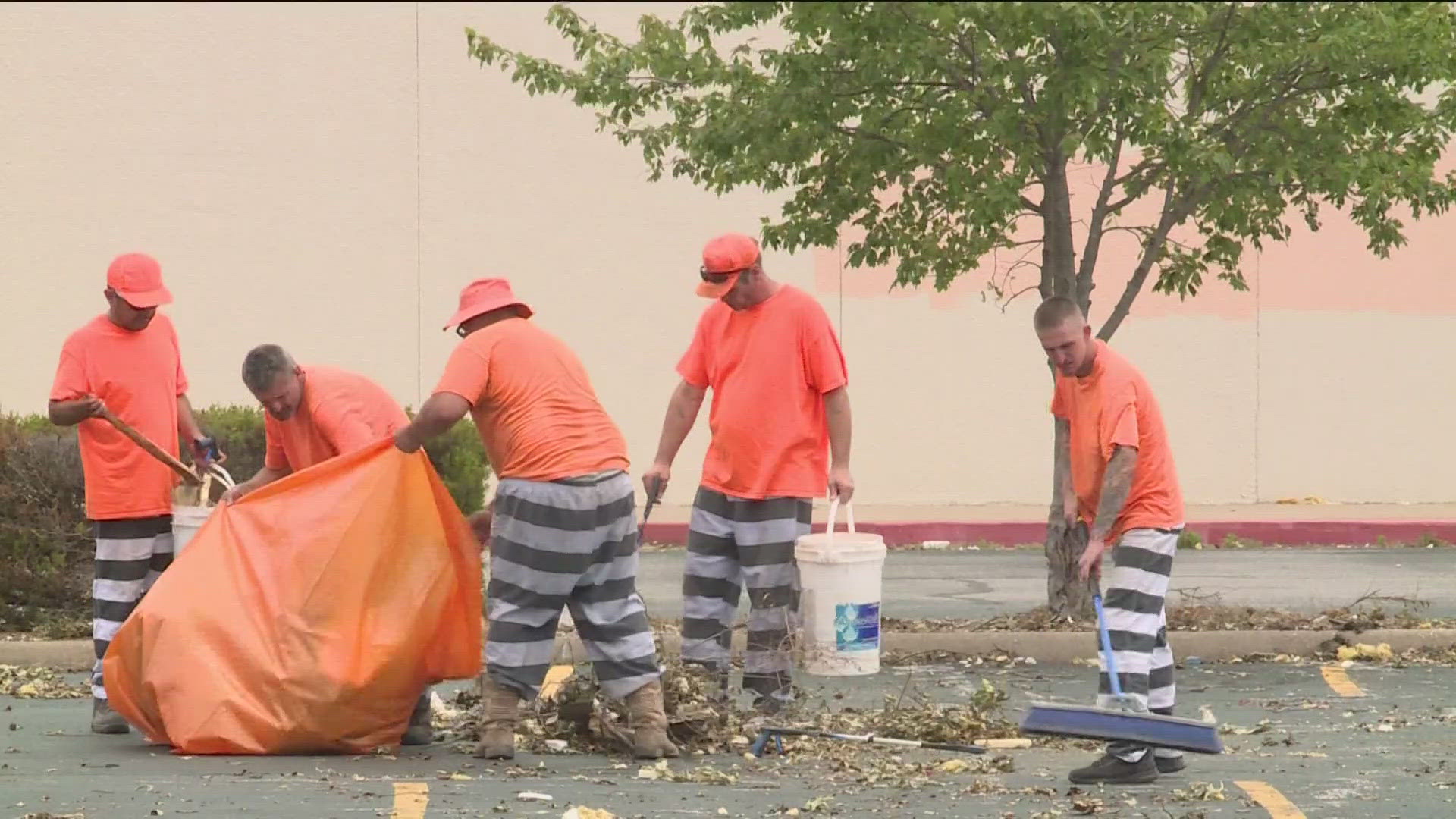 There are six different crews of inmates working all throughout the county picking up debris.