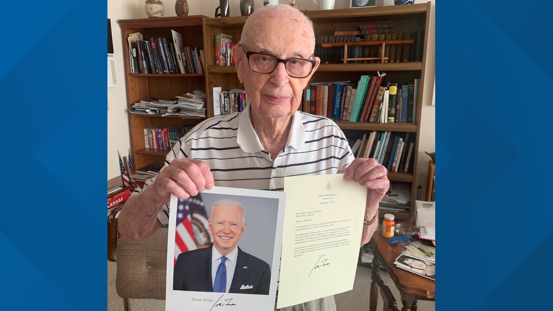 Charles Whitford is a World War II Veteran who served in the Pacific. Today, he received a letter from President Biden wishing him a Happy Birthday.