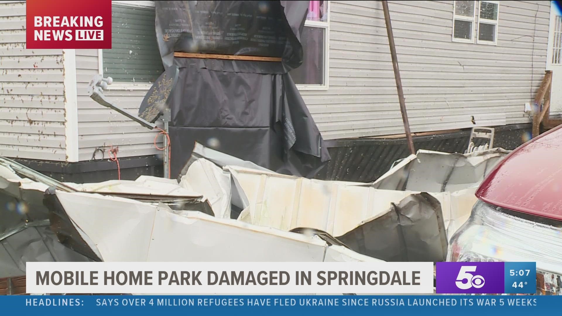 Residents of a mobile home Prak in Springdale are left to pick up the pieces after this morning's tornado ripped threw the area and left their homes in shambles.