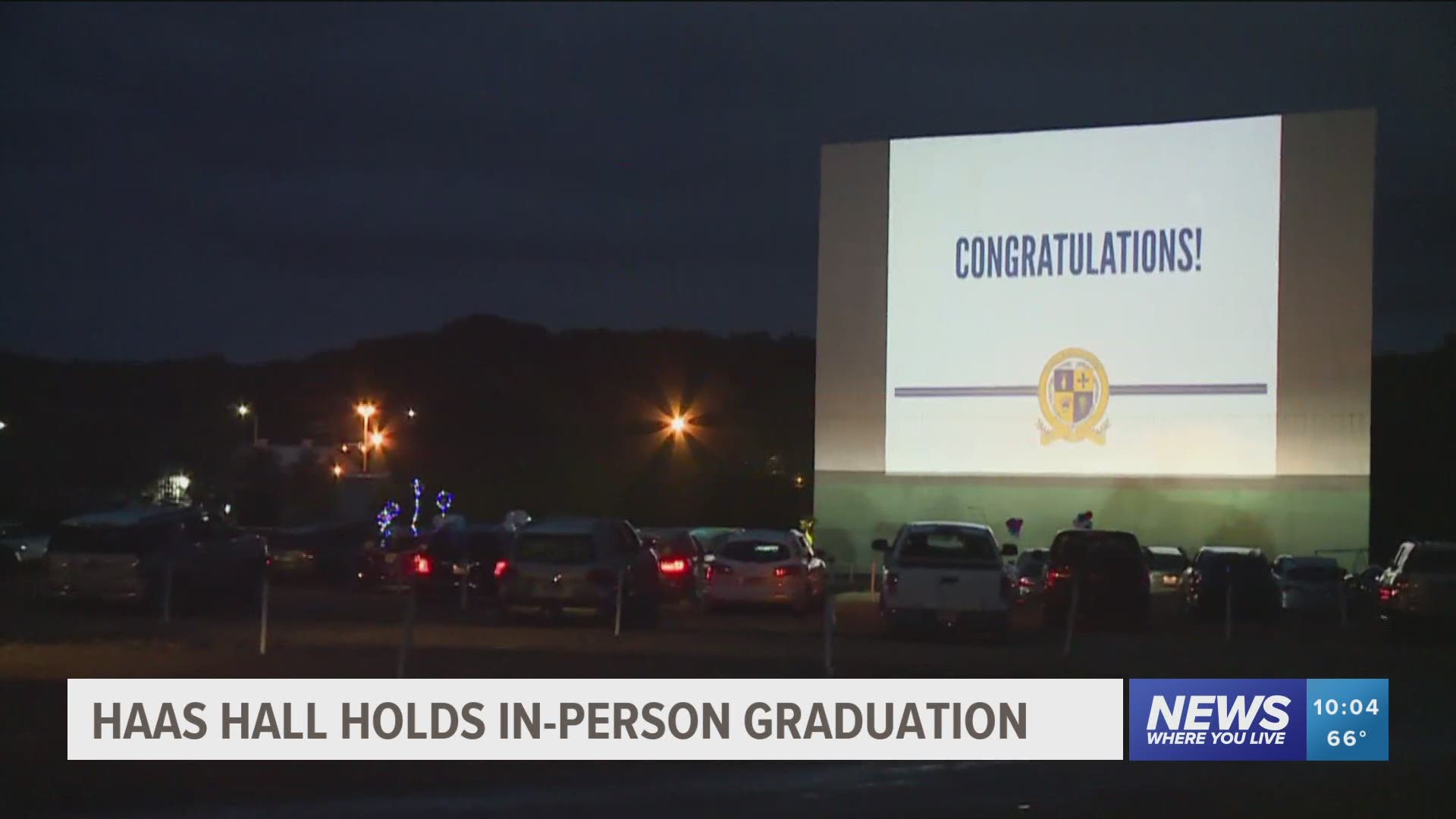 Haas Hall Academy seniors filed into the parking spaces at the 112 Drive-In movie theater in Fayetteville with their families for the graduation ceremony.