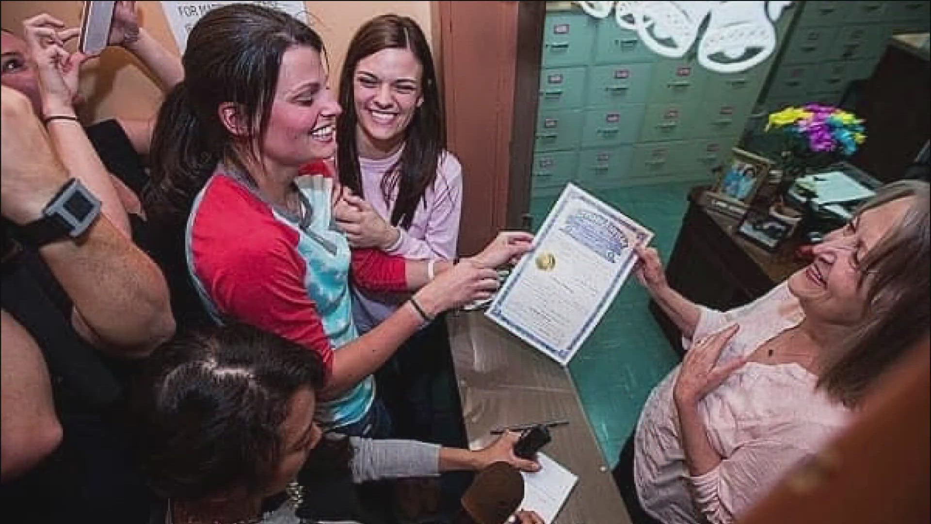 Jennifer and Kristin Seaton-Rambo, the first same-sex couple to be granted a marriage license in Arkansas, reflect on the state's progress ten years later.