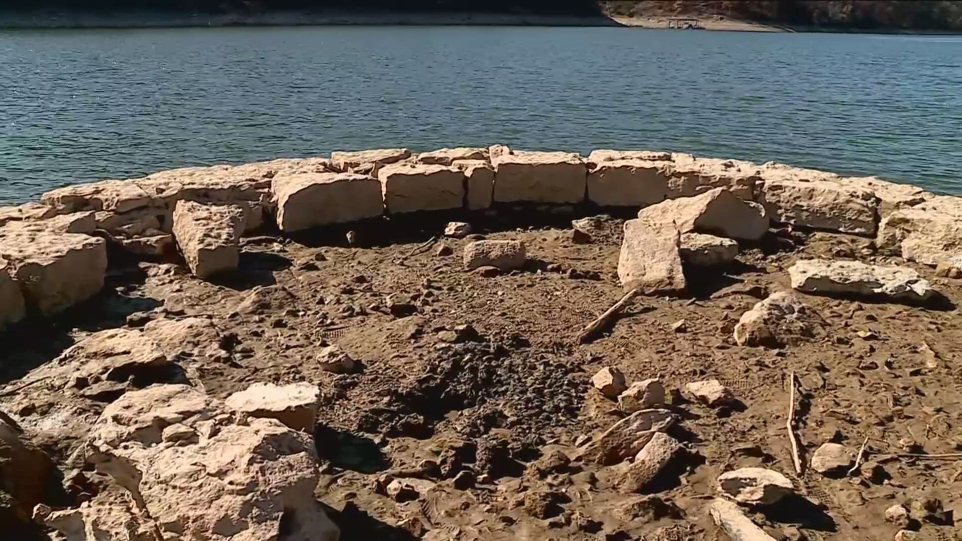 The ruins, which are normally underwater, are visible as drought conditions persist in Northwest Arkansas