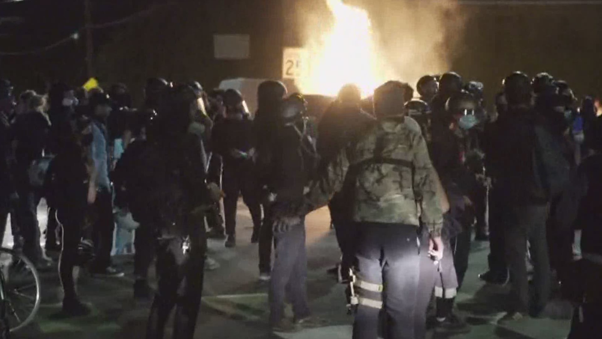 A group of an estimated couple hundred people were marching in North Portland before being met by police. The demonstration was declared an unlawful assembly.