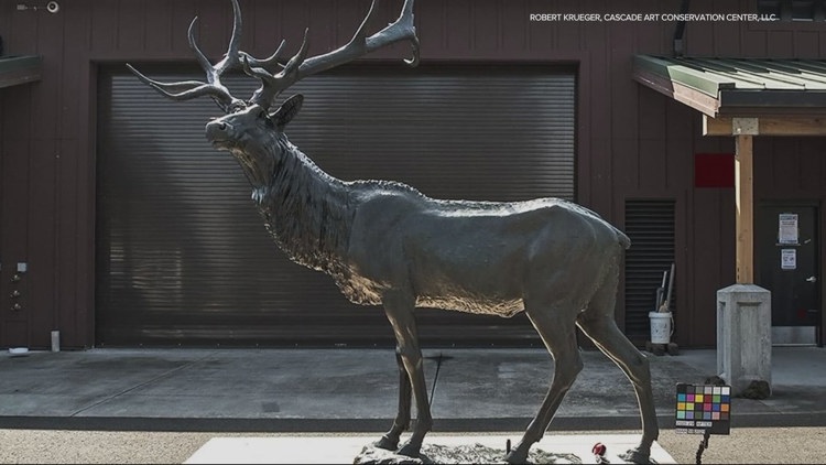 Restoration project closes Southwest Main Street to fix historic Thompson Elk statue in Portland