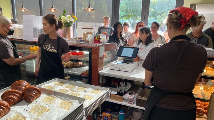 Long lines outside JinJu Patisserie as owners return triumphant from James Beard Awards