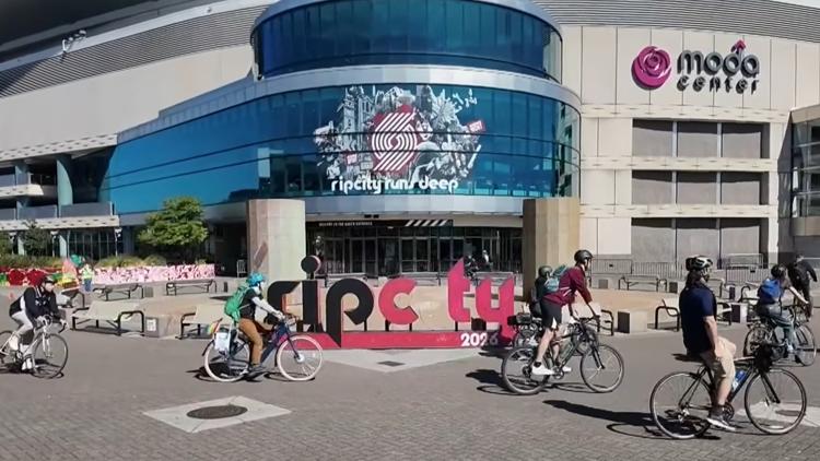 'A very Portland way to protest': Cyclists circle Moda Center in anti-Moda spending demonstration
